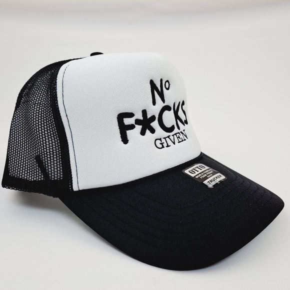 No F*cks Given Foam Mesh Trucker Snapback Hat Cap Black Embroidered Patch - Picture 3 of 4